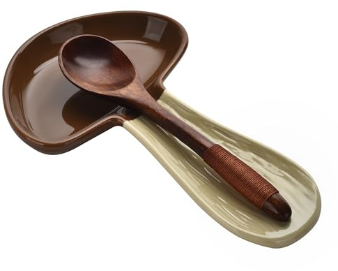 Cute Mushroom Shaped Ceramic Spoon Rest, Heat Resistant Spoon Holder for Stove Top,Farmhouse Decorative Kitchen Utensil Tray, Housewarming Gift for Cooking Lovers
