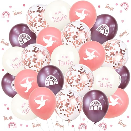 84 Stück Taufe Deko Mädchen, Luftballons Taufe, Streudeko TaUfeKonfetti