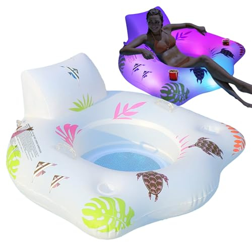 Aufblasbare Pool Luftmatratze - LED Leuchtende Wasserliege, Komfortabler Schwimmer mit 2 Getränkehaltern | Stilvolles Sommer Pool Spielzeug, Ideal für See und Hinterhof, stützendes Rückenlehnendesign