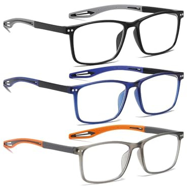 GAJUS 3 Pares Gafas Lectura con Bloqueo Luz Azul para Hombre - Diseño Deportivo Elegante, Ligeras y Antideslizantes, Ideales para Uso en Trabajo, Hogar y Actividades de Ocio