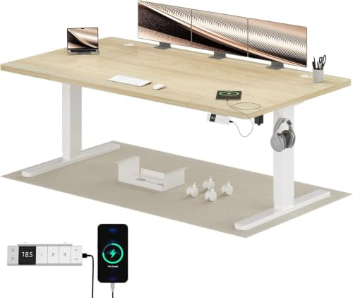Airfish Höhenverstellbarer Schreibtisch 180x80cm mit USB-C,Eiche | Schreibtisch Höhenverstellbar Elektrisch mit Kabelmanagement, Steh-Sitz Tisch, Bürotisch Computertisch für Home Office & PC