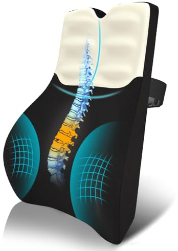 AOOHA Lumbar Support Cushion,Ergonomic Lumbar Support Cushion,Memory Foam Back Support Cushion,with Adjustable Straps and Skin-friendly Cover for Office Chairs,Gaming Chair,Car Seat,Couch,Recliner