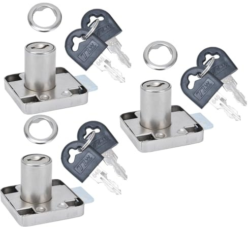 Skåplås möbellås, cylinder, platt tunga möbellås, skruvlås med nyckel för lådor, kontorsskrivbord, skåplås, möbellås, portföljskåp, brevlådelås (3 st)