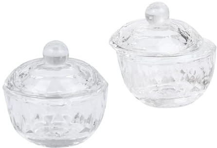 Lot de 2 Tasses à Ongles en Verre Cristal avec Couvercle, Format Haut | Récipient Mini pour Liquide Acrylique, Transparent, Usage Maison et École D’onglerie