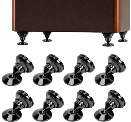AKOLAFE 8 Stück Lautsprecher Spikes Absorber Set, Anti-Vibrations Lautsprecher Füße mit 3M Klebepad & Bodenschoner, Schwarze HiFi Spikes für Standlautsprecher Subwoofer Verstärker