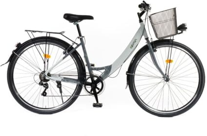OLPRAN Urtica Damen Citybike 28 Zoll, Index (Nabenschaltung) 7 Gang, V-Bremsen, Alu-Rahmen 18, Doppelwand-Alufelgen, Ständer, Schutzbleche, Licht, Korb, ab 160 cm, Grau