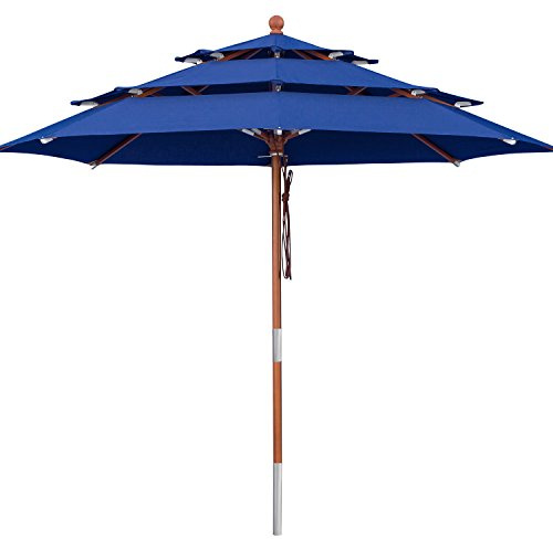 anndora Sonnenschirm 3-lagig 350 cm rund Gartenschirm - Blau - Holzstockschirm