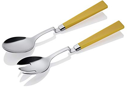 Keramikpool Salatbesteck Polyurethan - INOX Edelstahl mit Knick zum einhängen Spülmschinenfest (Gelb)