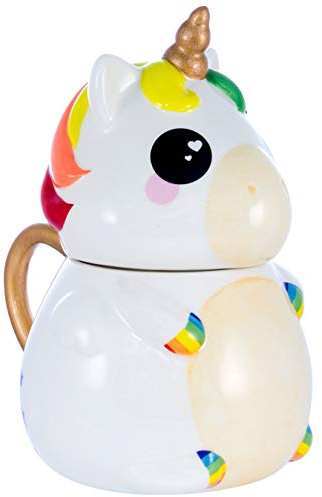 Seven20 Rainbow Unicorn Coffee Mug with Lid - for Kids, Teens, Adults, Men, Women, Pride - Ceramic