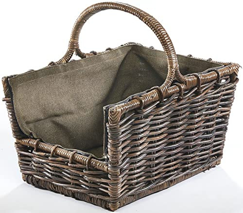 Kobolo Kaminholzkorb aus Rattan | 50x38x33 cm | braun | robuster Holzkorb mit abnehmbarem Stoffeinsatz | praktische Holztrage für Brennholz & Feuerholz | dekorativer Korb zur Holzaufbewahrung