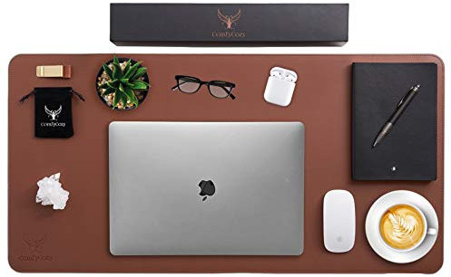 ComfyCozy Leather Desk Pad And Pen Holder | Large Gaming Laptop PC Computer Non Slip Mouse Mat For Desks | Luxury Leather Gift | Keyboard Office Mousepad Accessories Protector Mats Gifts | 80*40cm