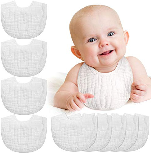 Tatuo 10 Pcs White Muslin Baby Bibs Bulk Adjustable Drool Bandana for Newborn Baby Boy Girl Cotton Soft Absorbent Bandana Bibs for Drooling and Teething Machine Washable