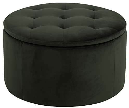 AC Design Furniture Rocco runde Ottomane, H: 35 x B: 60 x T: 60 cm, Ø: 60 cm, Dunkelgrün, Stoff, 1 Stk.