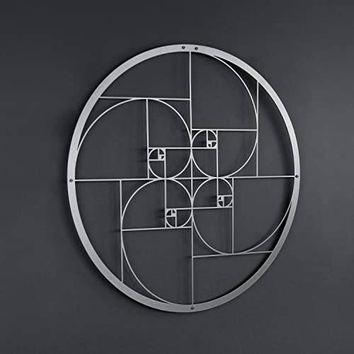 IWA CONCEPT Golden Ratio Metall Wanddekoration| Einzigartige Moderne Dekoration für Wohnzimmer | Metall Wandkunst | Büro Dekor | Neujahr Geschenk | (18,5 x 18,5 | 47 x 47 cm, Silber)