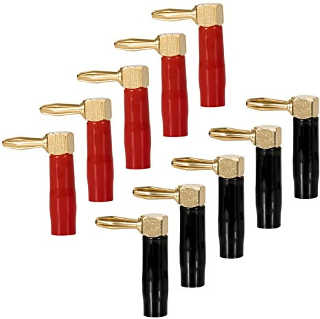Bananenstecker Lautsprecher 4mm Rechter Winkelstecker Vergoldetes Kupfer für Lautsprecherkabel von 0,5mm² bis 6mm² für Anschlussstecker Verstärker 5 Paare