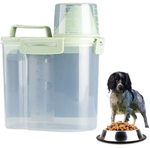 Abbto Récipient de rangement pour aliments pour animaux de compagnie - Récipient de nourriture sèche avec verre doseur - Boîte de rangement hermétique - Bec doseur pratique - Pour animaux de compagnie