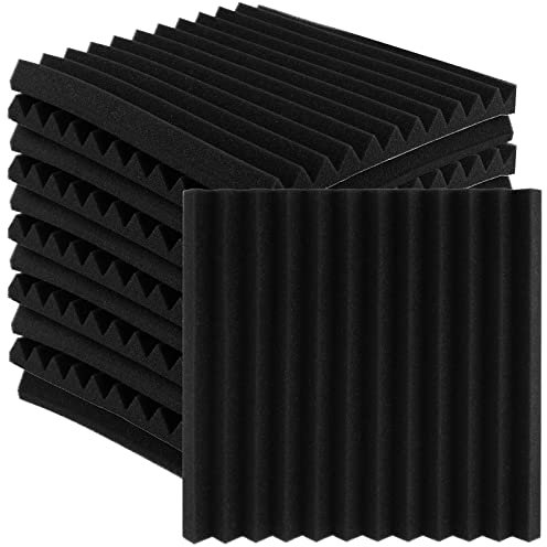 HEIHAK 12 Pack 12 x 12 x 2 Inch Sound Absorption Panels, Self Adhesive Sound Insulation Panels Acoustic Foam Wedge for Home, Office, Recording Studios and Bars, Black