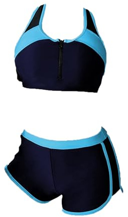 YOOJIA Dam tvådelad bikini baddräkt dykning surfing dragkedja linne simning bh push up bh med strandshorts semester, Marinblå, L