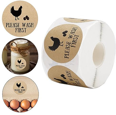 500 Pcs Farm Fresh Eggs Stickers 2 Inch Round Farm Chicken Egg Labels Natural Brown Kraft Unwashed Egg Cartoon Label Decal for Business Farm Fresh Produce Egg Cartoon Labeling