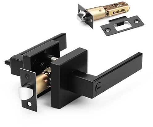 Probrico 1 Pack Square Privacy Door Levers Black Privacy Door Lock Handleset Keyless Lockset Door Knobs Interior Handles for Bedroom & Bathroom