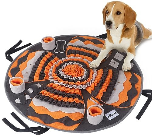 IEUUMLER Schnüffelteppich Hund, Waschbar Trainingsmatte rutschfest Futtermatte intelligenzspielzeug für Hunde Fördert Natürliche Futtersuche, Stressabbau & Gesundheit FC017(Grau und Orange)