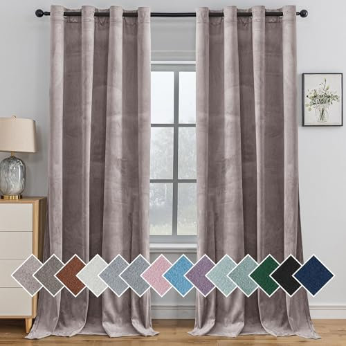 Ystyle Gardinen Samt 2er Set, Thermovorhang Kälteschutz, Vorhänge Blickdicht Mit Ösen, Verdunkelungsvorhang, Curtains, Thermovorhang Hitzeschutz, Verdunklungsvorhänge Für Wohnzimmer, Rosa Grau