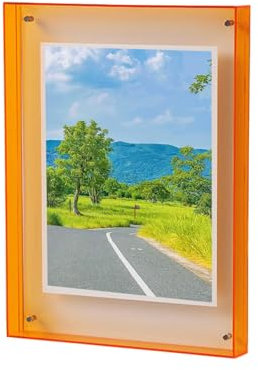 Tuelaly Cadre photo flottant en acrylique - Cadre vivant pour décoration de galerie, maison, bureau - Orange - 16 x 21 cm