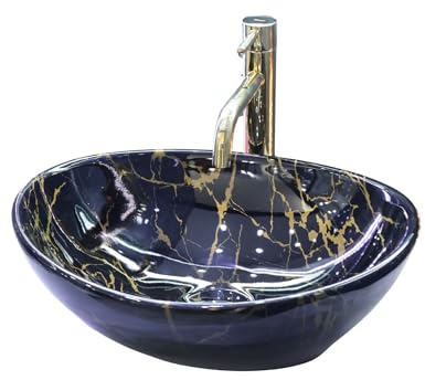 GTM Design Aufsatzwaschbecken Glanz Modern Waschbecken ohne Hahnloch - Elegant Aufsatzwaschbecken Oval für Badezimmer und Gäste WC - nur Bad Waschbecken - Modell 11