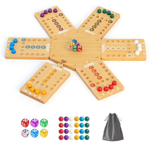 Wanlola Ludo Brettspiel aus Holz, Spielesammlung Klassiker, Tragbare Würfelspiele, Gesellschaftsspiele für die ganze Familie