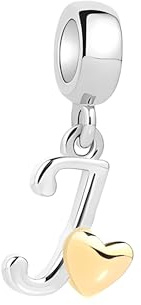 Symretie Damen A-Z Buchstaben Charm Anhänger Initial Beads Charms mit Gelbem Herz Kompatibel mit Europäischen Armbänder und Halskette