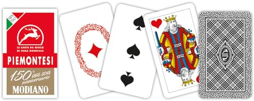 Modiano Piemontesi Rosso 150° Anniversario – Carte da gioco regionali piemontesi in cartoncino duplex rinforzato 410 gmq – Scopa Briscola Tresette – 100% Made in Italy