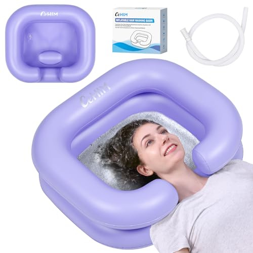 Cehim Inflatable Shampoo Basin - Portable Shampoo Bowl, Hair Washing Basin for Bedridden, Disabled,Injured, Hair Wash Tub for Dreadlocks and at Home Sink Washing (Light purple)