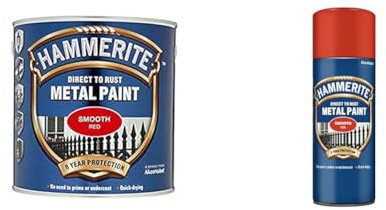 Hammerite Direct to Rust Metal Paint - Smooth Red Finish 750ML & Direct to Rust Metal Paint Aerosol Smooth Red Finish 400ML