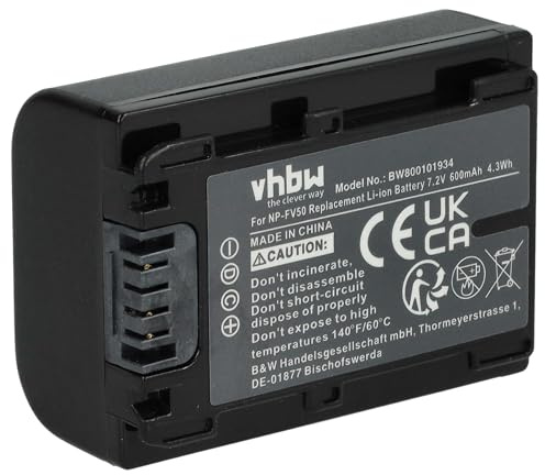 vhbw Batterie Remplacement pour Sony NP-FV40, NP-FV50, NP-FV30 pour caméra vidéo caméscope (600mAh, 7,2V, Li-ION) avec Puce d'information