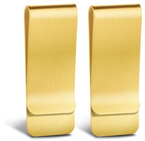 Jeffdad 2 Stück Edelstahl Geldklammern, Slim Wallet Geldscheinklammer Metall Geldclip Geld Klammer für Bargeld Invoice Visitenkarte Kreditkarte(Gold)