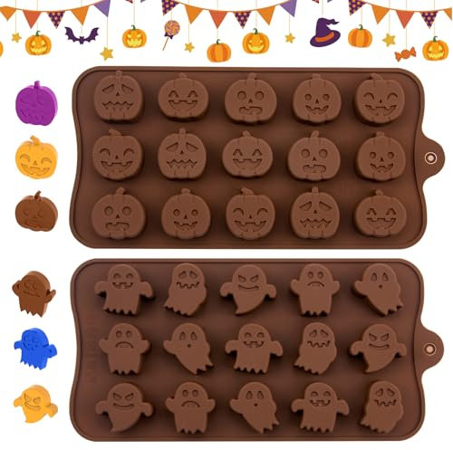 2 Piezas Molde Silicona Halloween Chocolates, un total de 30 cavidades, calabaza, fantasma para Hornear Antiadherente para gomitas, dulces, chocolate, galletas DIY