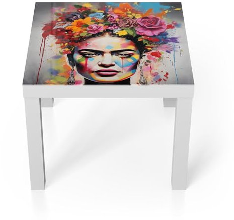 DEQORI Glastisch | weiß klein 55x55 cm | Motiv Blumen der Muse | ausgefallener Beistelltisch aus Glas | Hochglanz Couchtisch fürs Wohnzimmer | moderner Couch Tisch mit Design