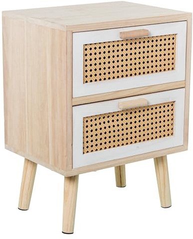 DRW Table, Bois MDF et Osier, Naturel, 40x30x55 cm