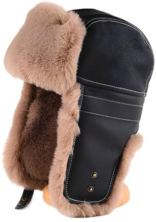 ZALXOZYL Warme Plüsch-Fliegermütze Mit Bommel für Herren Thermo-Beanie-Mütze Geeignet für Outdoor-Sportarten Herren-Bommelmütze Baskenmütze Damen Schwarz Einheitsgröße