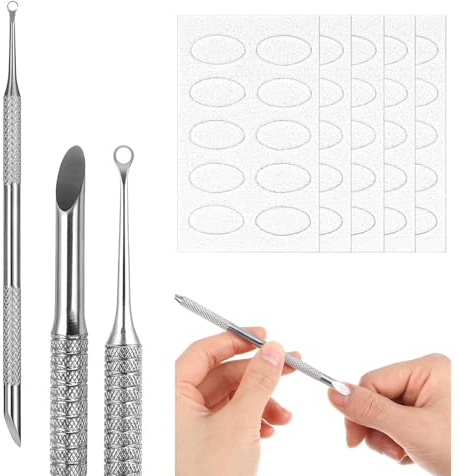 dinghaole Doppelendig Nagelhautschieber mit 5 Stück Schleifpapier, Schleifpapier Nagelhaut Löffel Schieber Tote Haut Gabelentferner für Maniküre und Pediküre Nagelkunst Schleifpapier Maniküre Pediküre