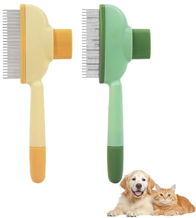 2 Pcs Flea Comb for Dogs,Pet Brush Cleaning Hair Brushs Grooming Shampoo Hairs Removal Brushes Fur Heating Cat Dog Self-Cleaning Pets Combs Reusable Animal Bath Handle Yellow Green,for Short Long Goom