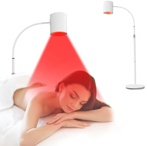 Relhafethy Red Light Lamp with Floor Stand, 20W Infrared Lamp 660nm 850nm 940nm, 3 Light Modes, 5 Brightness Levels, 10/20/30 Min Timer, Adjustable LED Red Light for Home, Office & Gym