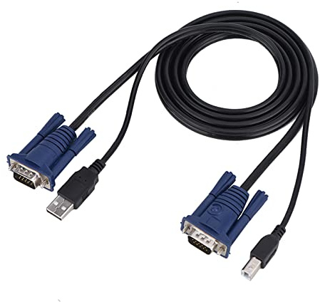 Cavo KVM Switch Multi Funzionale USB 2.0 5 Metri in PVC per Collegamento Interruttore KVM Stampante PC Design 2 in Connettori VGA USB