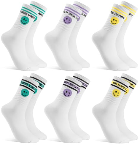 Utensilsto 6 paia di calzini da tennis da donna e uomo, 39-42, calzini sportivi, verde, viola, giallo, 39-42