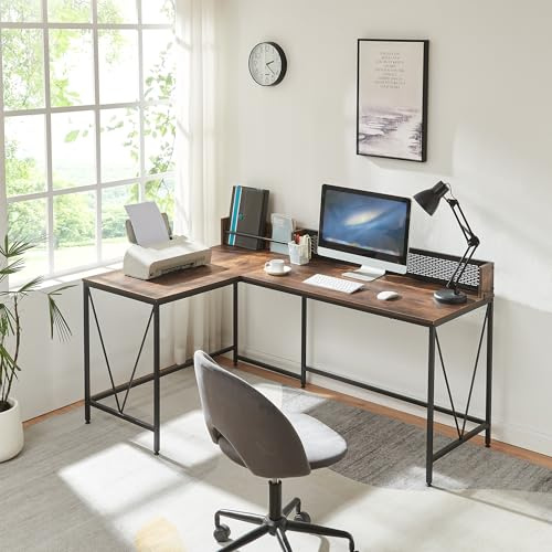 [en.casa] Scrivania Angolare Tavolo a L Tavolo da Ufficio Studio Postazione Lavoro PC Gaming con Piedini Regolabili Telaio in Acciaio 165x110x75 cm Effetto Noce