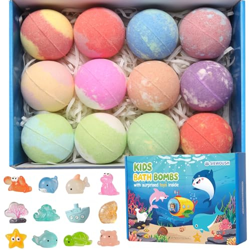 Bath Bombs for Kids with Surprised Toys - 12Pcs Bubble Bathbombs Gift Set for Women, Fizzy Balls with Natural and Organic Ingredients, Home Spa for Her/Him, Wife,Girlfriend on Birthday, Christmas