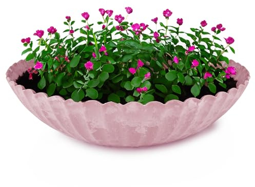 matches21 HOME & HOBBY Gewellte Pflanzschale für draussen in 28 x 8 cm alt-rosa marmoriert als wetterfeste Blumen-Schale