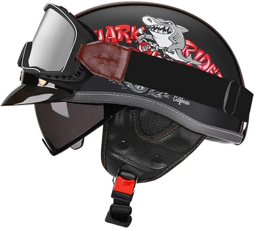 Vintage Casco Moto Jet Omologato DOT/ECE, Moto Mezzo Casco Casco Aperto Scooter, Casco Leggero Caschi Jet Per Donna E Uomo Adulto, Casco A Scodella Con Visiera Parasole 5,L=59-60CM
