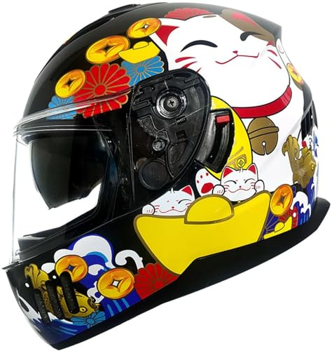 Integralhelm Mit Sonnenblende, Full Face Du-Al Lens Shield Street Motorrad Kopfbedeckung, Motorrad Helm Vollvisierhelm Mopedhelm Für Damen Herren, Kopfumfang 57–64Cm 3,XXL