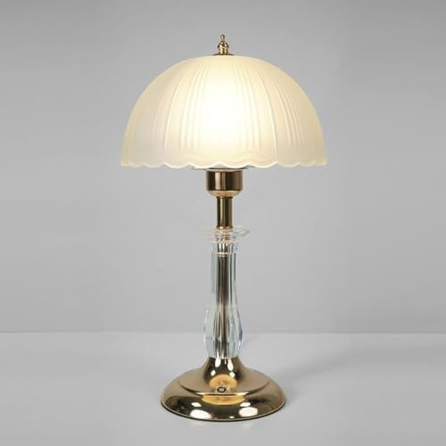 Modern Dome Glass Table Lamp, E27 Nightstand Light Bedside End Lamps, Ribbed Desk Reading Lights, Vintage Lamp Desktop Lights For Bedroom Living Room Office